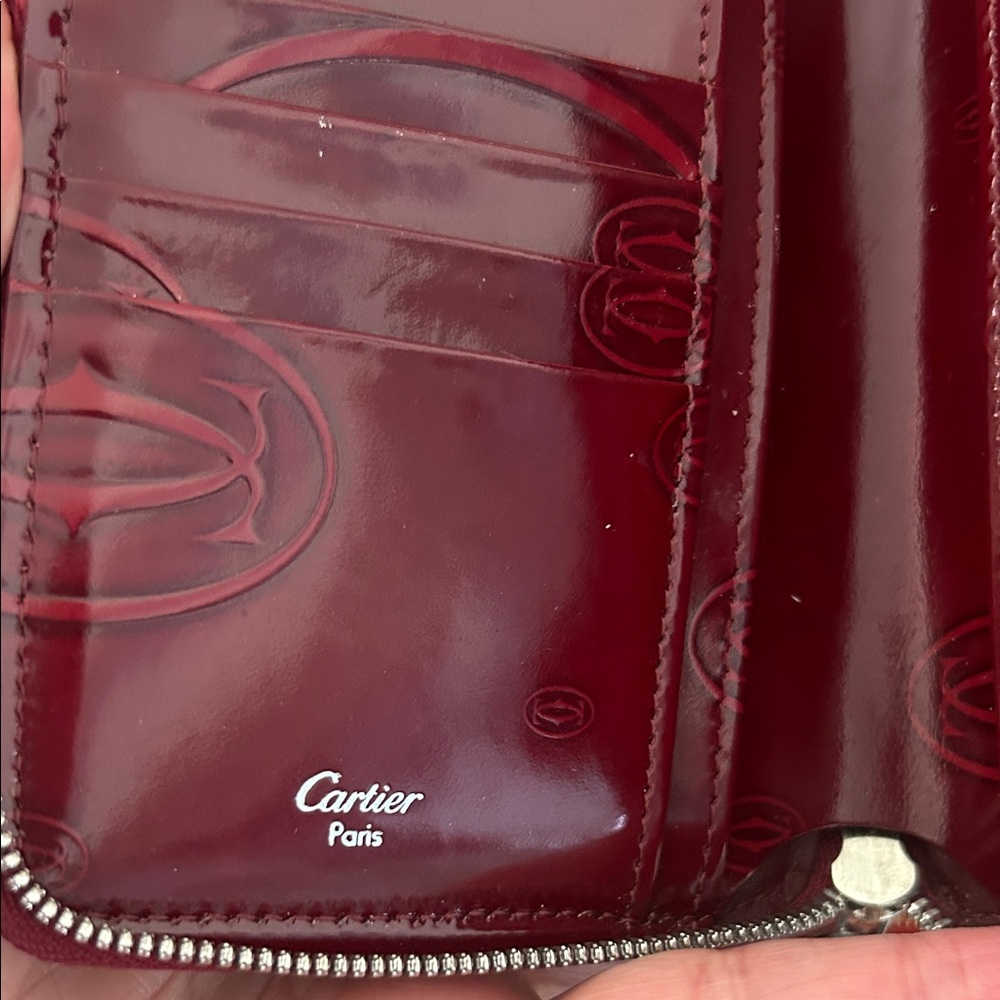 Cartier Red embossed leather zip around compact wallet - Picture 8 of 15